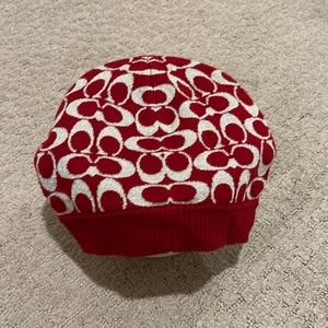 Red and Silver coach knit beanie